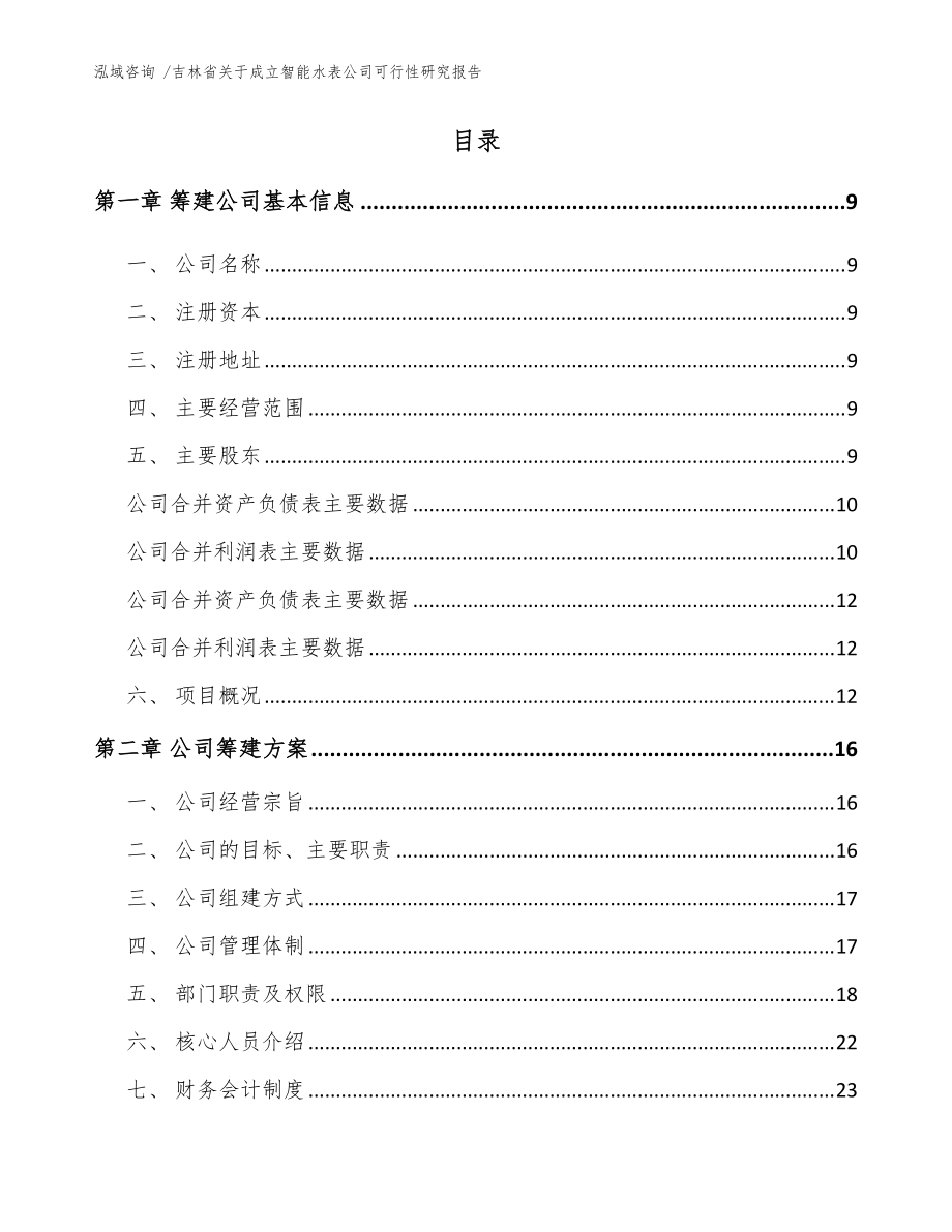 吉林省關于成立智能水表公司可行性研究報告(范文模板)